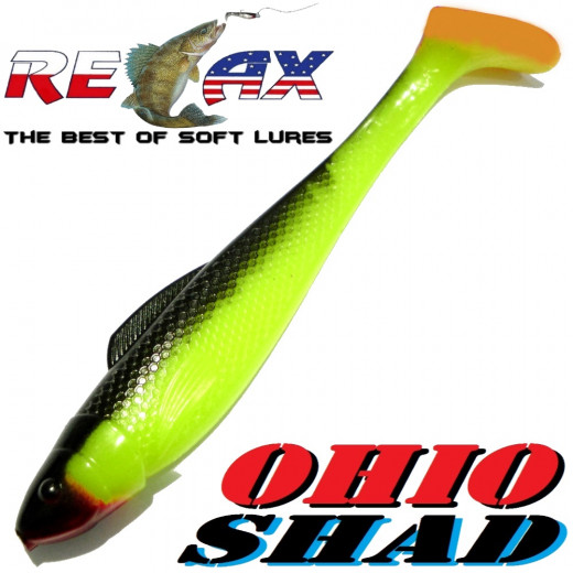 Relax Ohio Shad 5 Gummifisch ca. 14cm Farbe Fluogelb Schwarz OT 1 Stück Hecht&Zanderköder