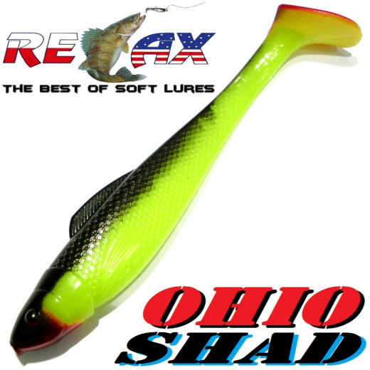 Relax Ohio Shad 5 Gummifisch ca. 14cm Farbe Fluogelb Schwarz RT 1 Stück Hecht&Zanderköder