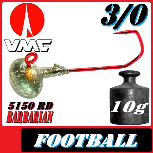 VMC Jighaken Jigkopf Football Eierkopf Größe 3/0 10g 25 Stück im Set
