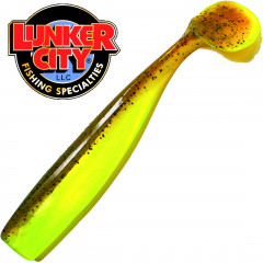 Lunker City Shaker 6 Gummifisch Farbe Brown Pepper Chartreuse Silk Belly 5 Stück im Set