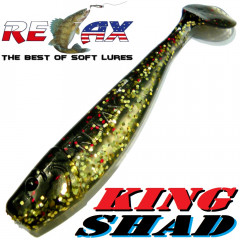 Relax King Shad 4 Gummifisch ca. 11cm Farbe Gold Glitter Schwarz Rot Glitter Zanderköder