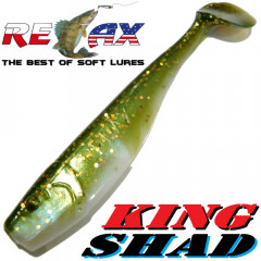 Relax King Shad 4 Gummifisch ca. 11cm Farbe Blauperl Olive Gold Glitter Zanderköder