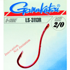 Gamakatsu LS-3113R Wurmhaken Welshaken Aalhaken Gr.2/0 ungebunden mit Öhr 20 Stück Farbe Rot