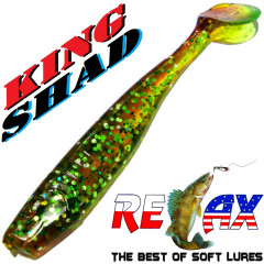 Relax King Shad 3 Gummifisch 8cm Grün Glitter Motoroil 5 Stück im Set Zanderköder