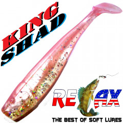 Relax King Shad 4 Gummifisch ca. 11cm Farbe Clear Pink Glitter 5 Stück im Set Zanderköder