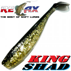 Relax King Shad 4 Gummifisch ca. 11cm Farbe Gold Glitter Schwarz Zanderköder