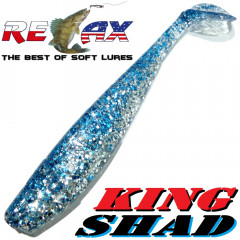 Relax King Shad 4 Gummifisch ca. 11cm Farbe Kristall Glitter Blau Zanderköder