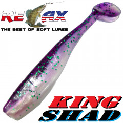 Relax King Shad 4 Gummifisch ca. 11cm Farbe Perl Violett Grün Glitter Zanderköder