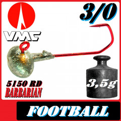 VMC Jighaken Jigkopf Football Eierkopf Größe 3/0 3,5g mit VMC Barbarian 5150 RD Haken 1 Stück