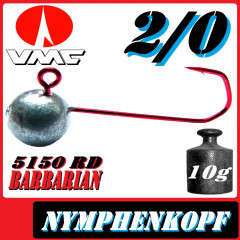 VMC Jighaken / Jigkopf - Nymphe - Wacky Größe 2/0 10g mit VMC Barbarian 5150 RD Haken 1 Stück