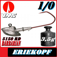 VMC Jigkopfhaken Jigkopf Eriekopf 1/0 3,5g Jighaken mit VMC Barbarian 5150 RD Haken