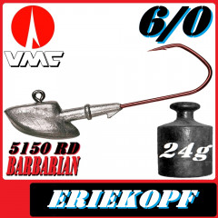 VMC Jigkopfhaken Jigkopf Eriekopf Größe 6/0 in 24g Jighaken mit VMC Barbarian 5150 RD Haken